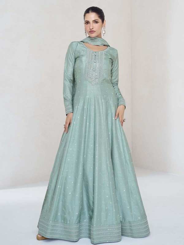 Sky Blue Premium Silk Anarkali Gown